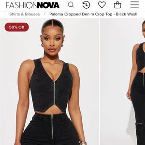 Fashion Nova Paloma Cropped Denim Crop Top - Black Wash